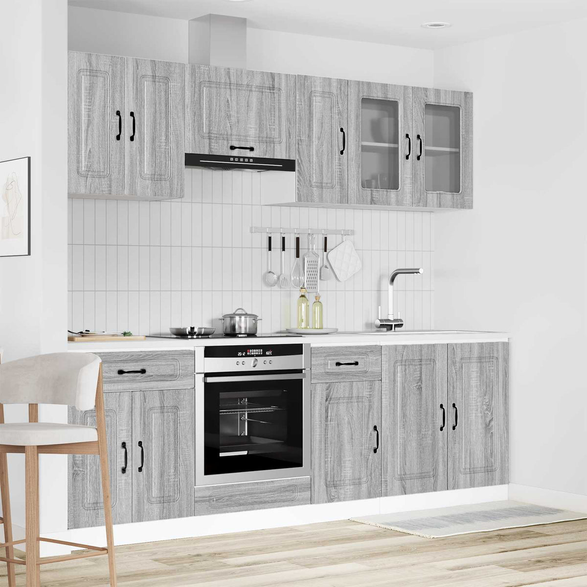 8 Piece Kitchen Cabinet Set "Kalmar" Engineered Wood Grey sonoma
