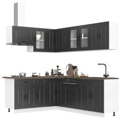 11 Piece Kitchen Cabinet Set "Kalmar" Engineered Wood Black