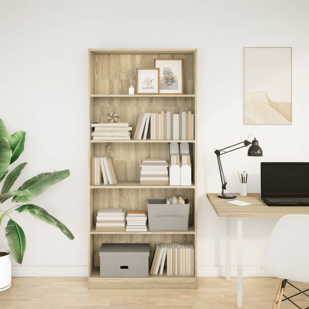 vidaXL Bookcase Sonoma Oak 80x24x176 cm Engineered Wood 3