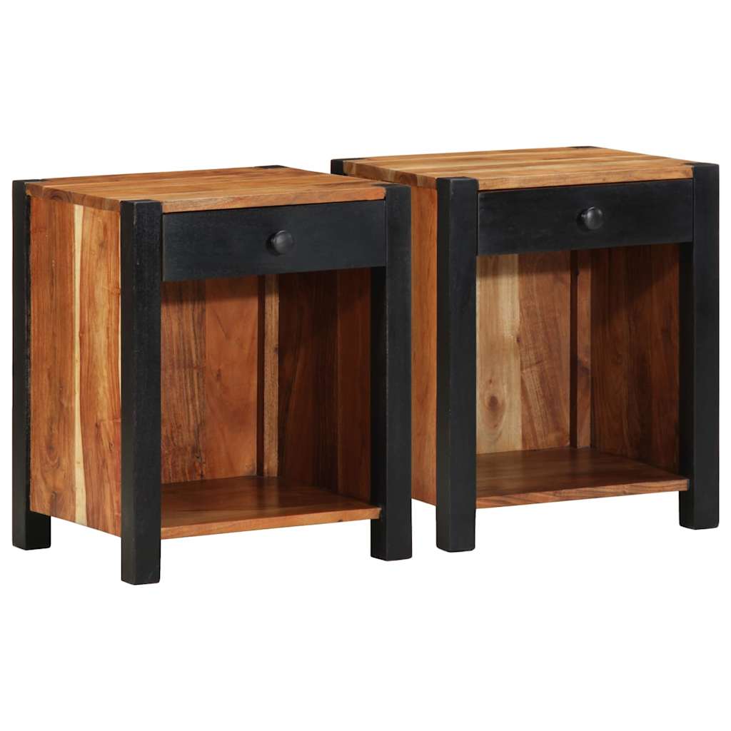 vidaXL Bedside Cabinet 2 pcs Brown 40 x 35 x 50 cm Solid Acacia Wood 1