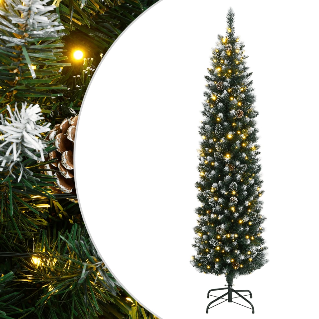 vidaXL Artificial Slim Christmas Tree Green and White 150 cm
