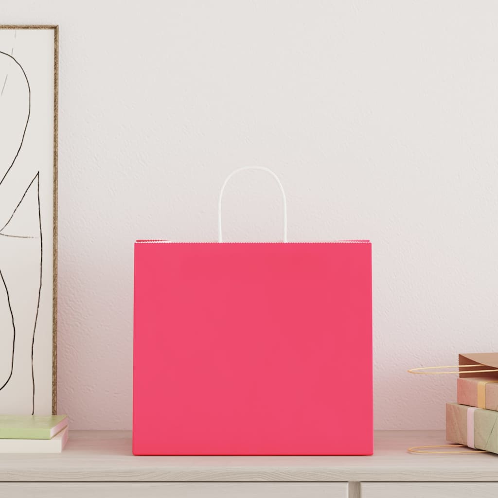 vidaXL Paper Bags 250 pcs with Handles Pink 32x22x28 cm 2