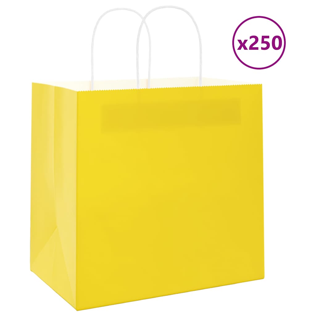 vidaXL Paper Bags 250 pcs with Handles Yellow 26x17x25 cm 1