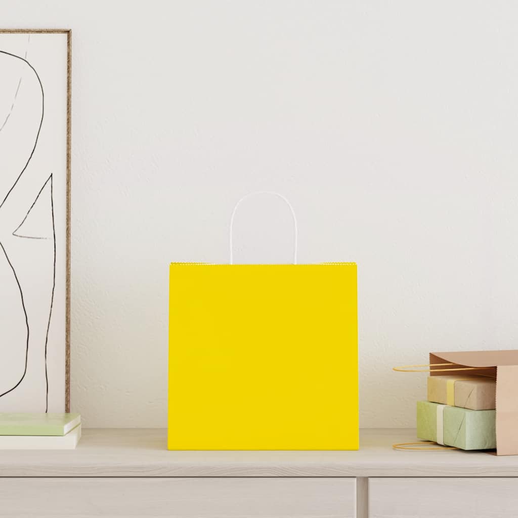 vidaXL Paper Bags 250 pcs with Handles Yellow 26x17x25 cm 2