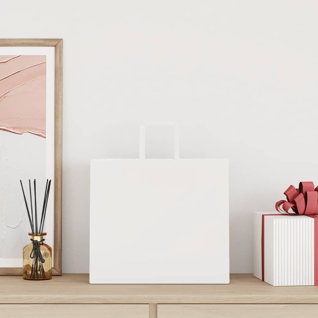 vidaXL Paper Bags 50 pcs with Handles White 32x22x28 cm 2
