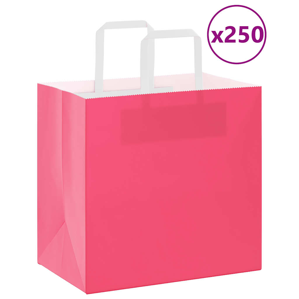 vidaXL Paper Bags 250 pcs with Handles Pink 26x17x25 cm 1