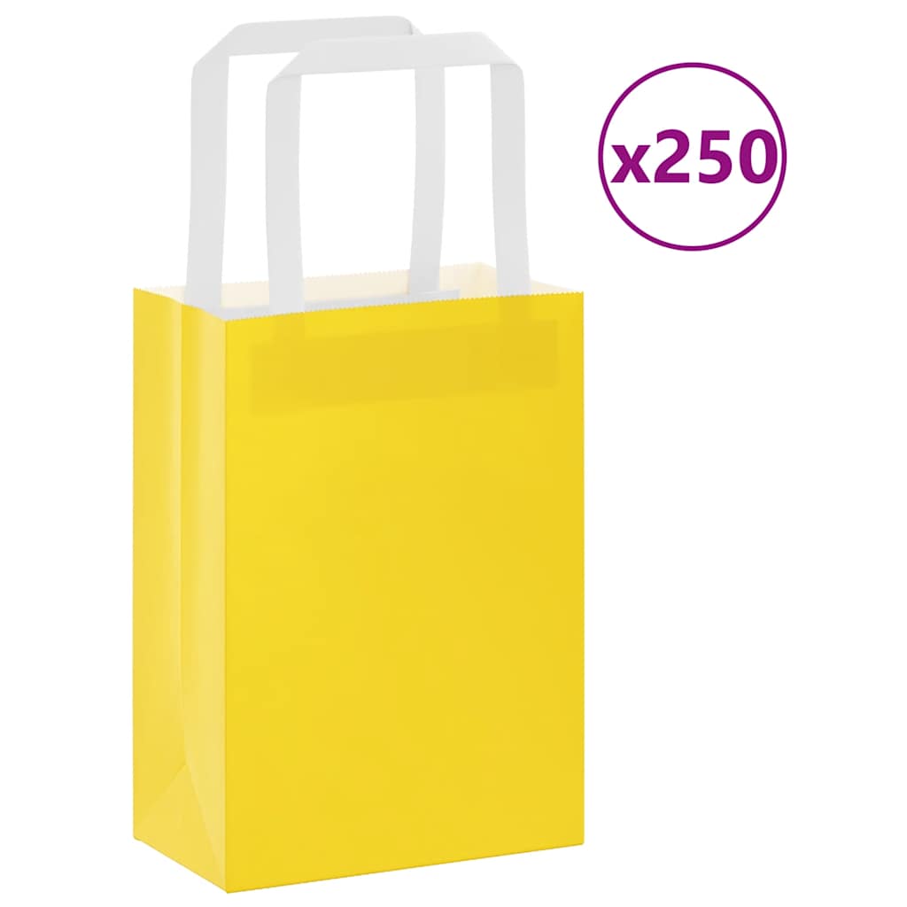 vidaXL Paper Bags 250 pcs with Handles Yellow 15x8x21 cm 1