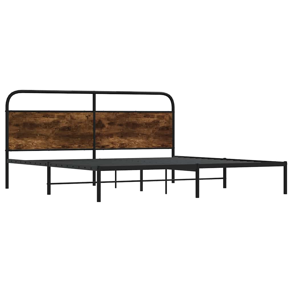 Metal Bed Frame without Mattress 183x213 cm Smoked Oak With headboard