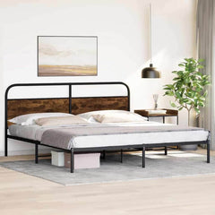 Metal Bed Frame without Mattress 183x213 cm Smoked Oak With headboard