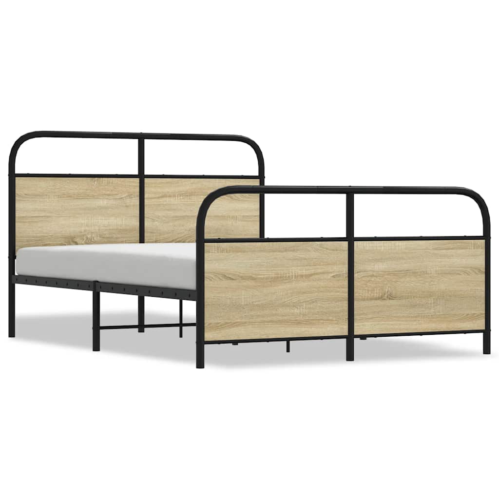 vidaXL Metal Bed Frame without Mattress Sonoma Oak 140x200 cm 2
