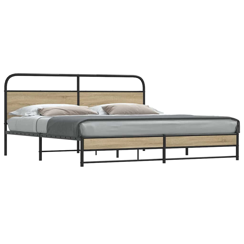Metal Bed Frame without Mattress 183x213 cm Smoked Oak With headboard & high footboard