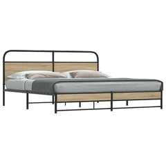 Metal Bed Frame without Mattress 183x213 cm Smoked Oak With headboard & high footboard