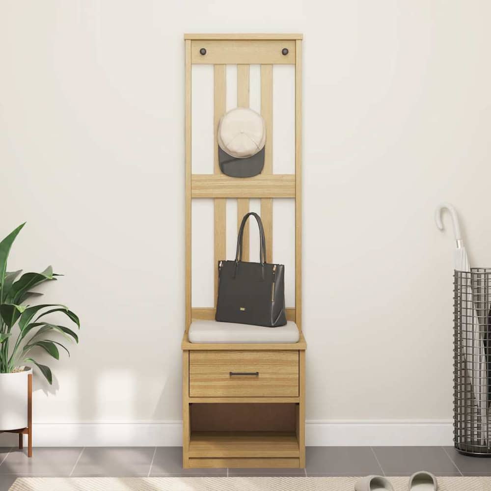 Hall Tree "SANDNES" 45x40x159,5 cm Solid Wood Pine Walnut finish