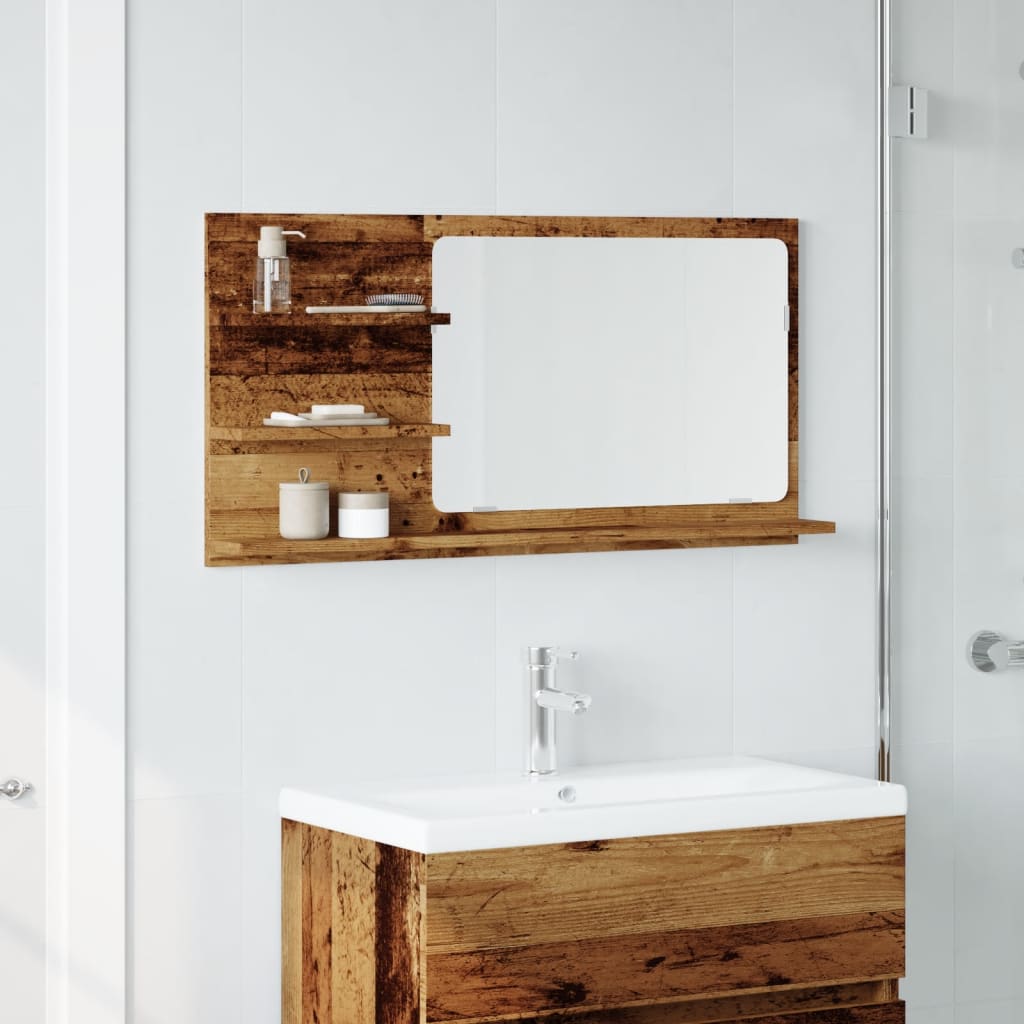 vidaXL Bathroom Mirror Cabinet Old Wood 90x11x45 cm Engineered Wood 3