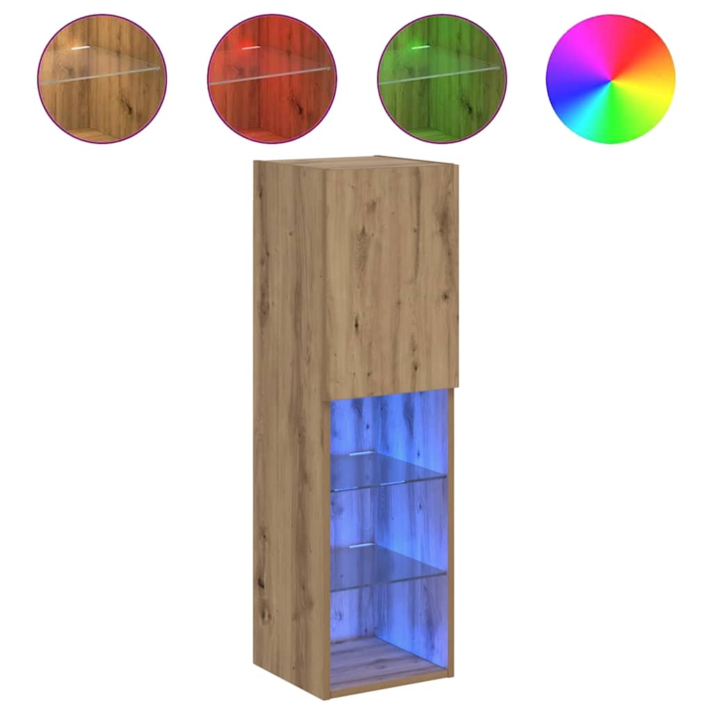 TV Cabinet Set with LED Lights 30.5x30x102 cm 2 pcs Artisan oak