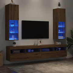 TV Cabinet Set with LED Lights 30.5x30x102 cm 2 pcs Artisan oak