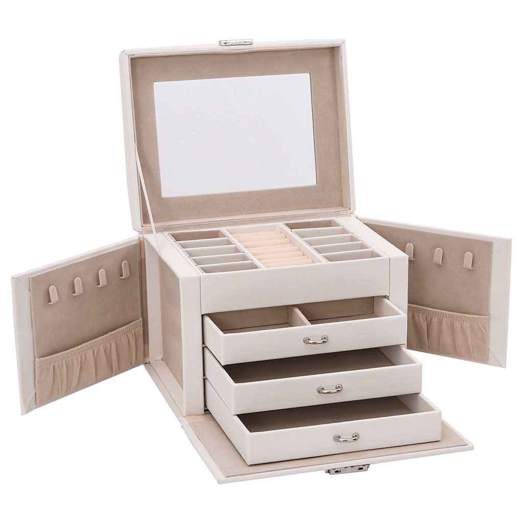 vidaXL Jewellery Box 4-Layer with Mirror Lockable White 22.5x17.5x16.5 cm 5