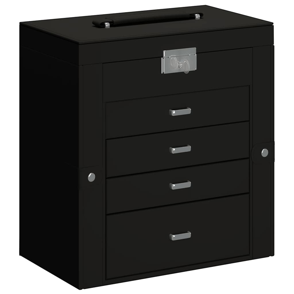 Jewellery Box with Mirror Lockable Black 5-layer