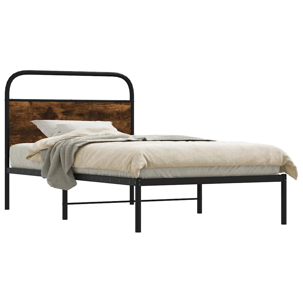 Metal Bed Frame without Mattress Smoked Oak Length 203 cm 107 cm With headboard