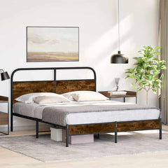 Bed Frame Without Mattress Engineered Wood Smoked Oak Length 200 cm with Headboard & Low Footboard 150 cm