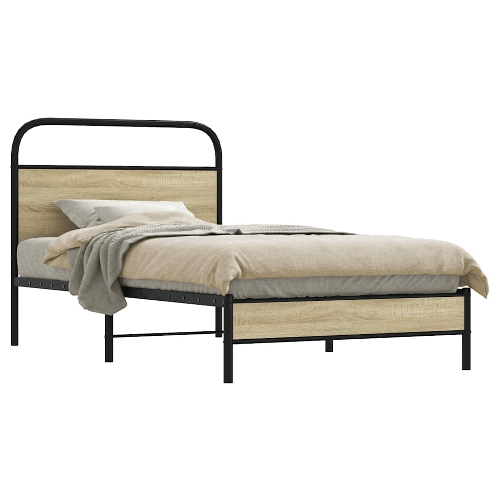 Bed Frame without Mattress Engineered Wood Sonoma Oak Length 190 cm with Headboard & Low Footboard 90 cm