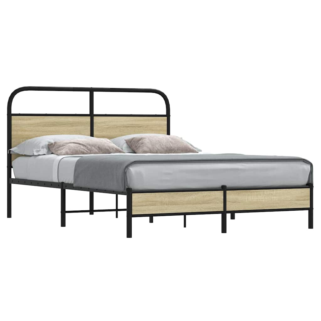 Bed Frame without Mattress Engineered Wood Sonoma Oak Length 190 cm with Headboard & Low Footboard 135 cm