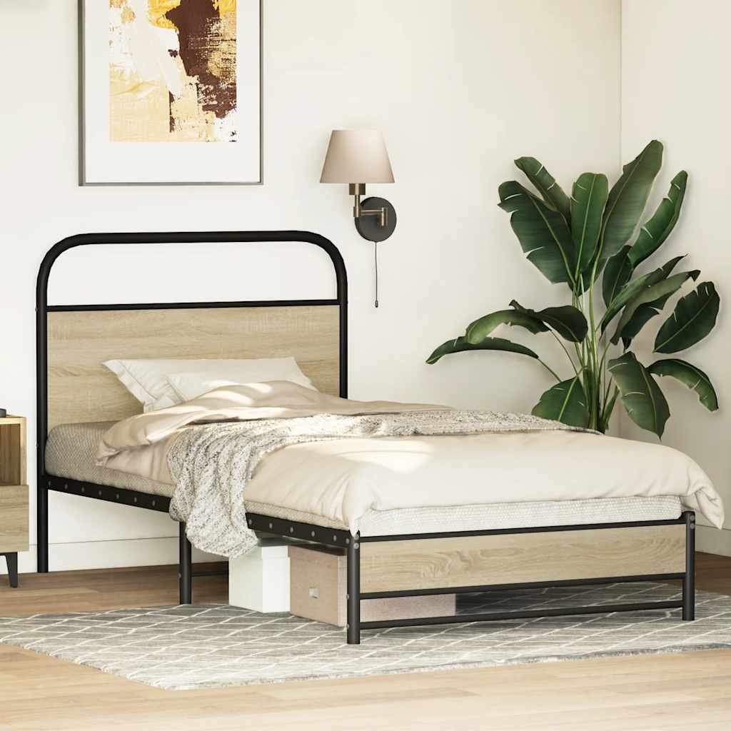 Bed Frame without Mattress Engineered Wood Sonoma Oak Length 200 cm with Headboard & Dual Low Footboard 90 cm