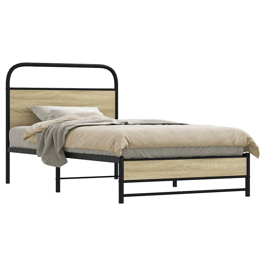 Bed Frame without Mattress Engineered Wood Sonoma Oak Length 200 cm with Headboard & Dual Low Footboard 100 cm