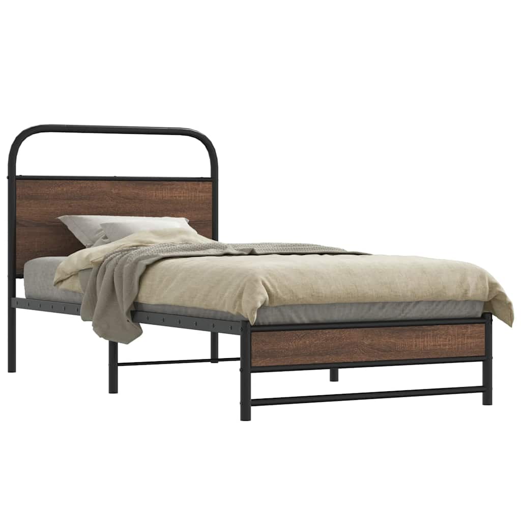 Bed Frame without Mattress Engineered Wood Brown Oak Length Headboard Dual Low Footboard