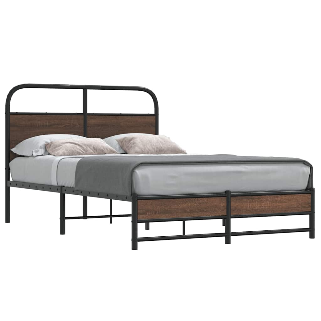 Bed Frame without Mattress Engineered Wood Brown Oak Length Headboard Dual Low Footboard