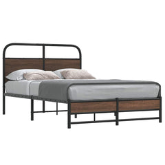 Bed Frame without Mattress Engineered Wood Brown Oak Length Headboard Dual Low Footboard