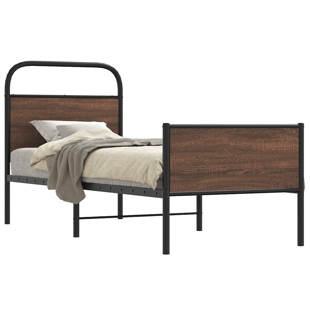 Bed Frame without Mattress Engineered Wood Brown Oak Length 200 cm with Headboard & High Footboard 80 cm