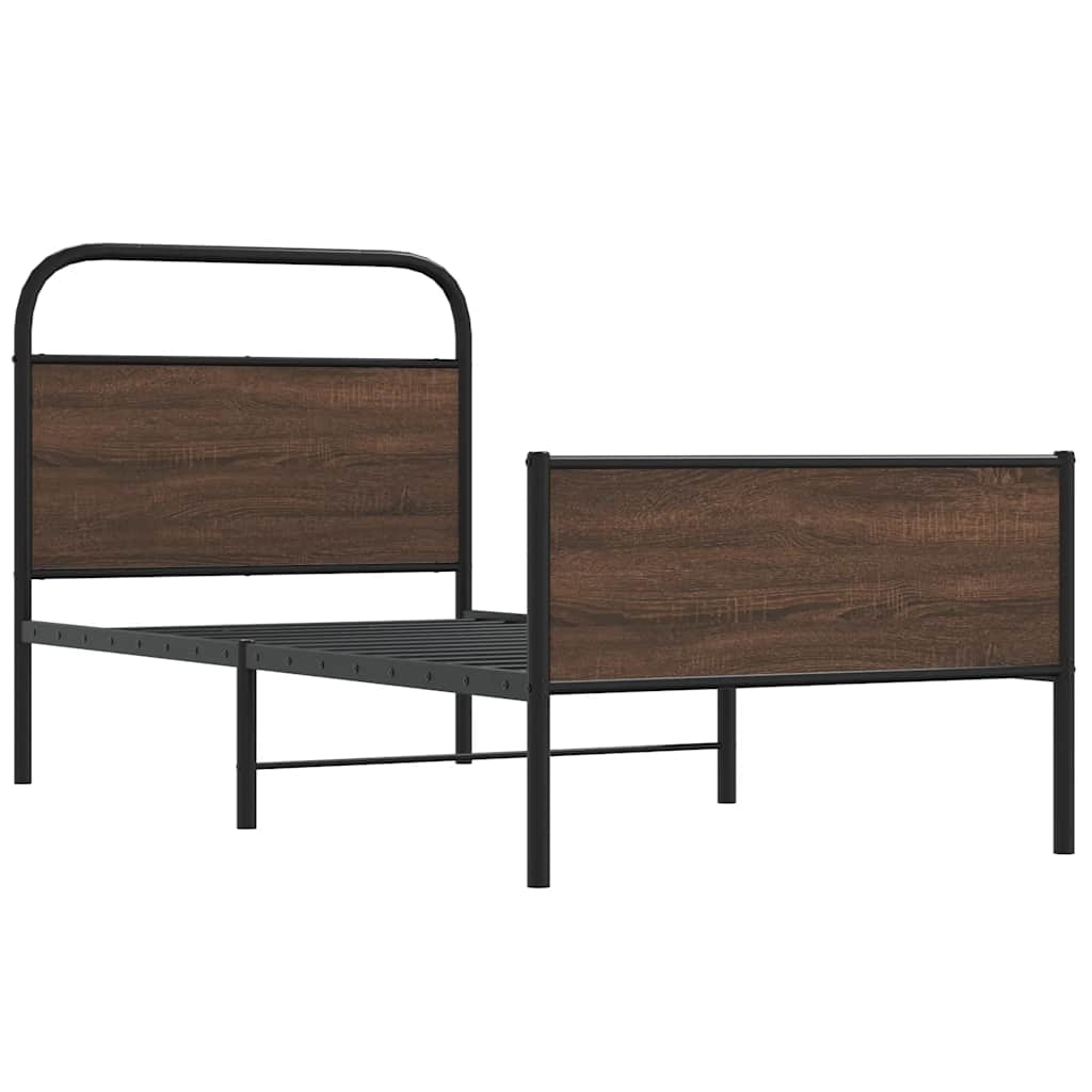 Bed Frame without Mattress Engineered Wood Brown Oak Length 190 cm with Headboard & High Footboard 90 cm