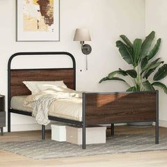 Bed Frame without Mattress Engineered Wood Brown Oak Length 190 cm with Headboard & High Footboard 90 cm