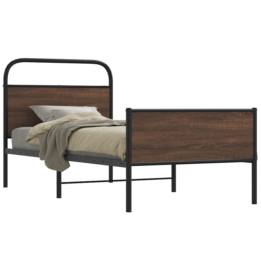 Bed Frame without Mattress Engineered Wood Brown Oak Length 200 cm with Headboard & High Footboard 100 cm