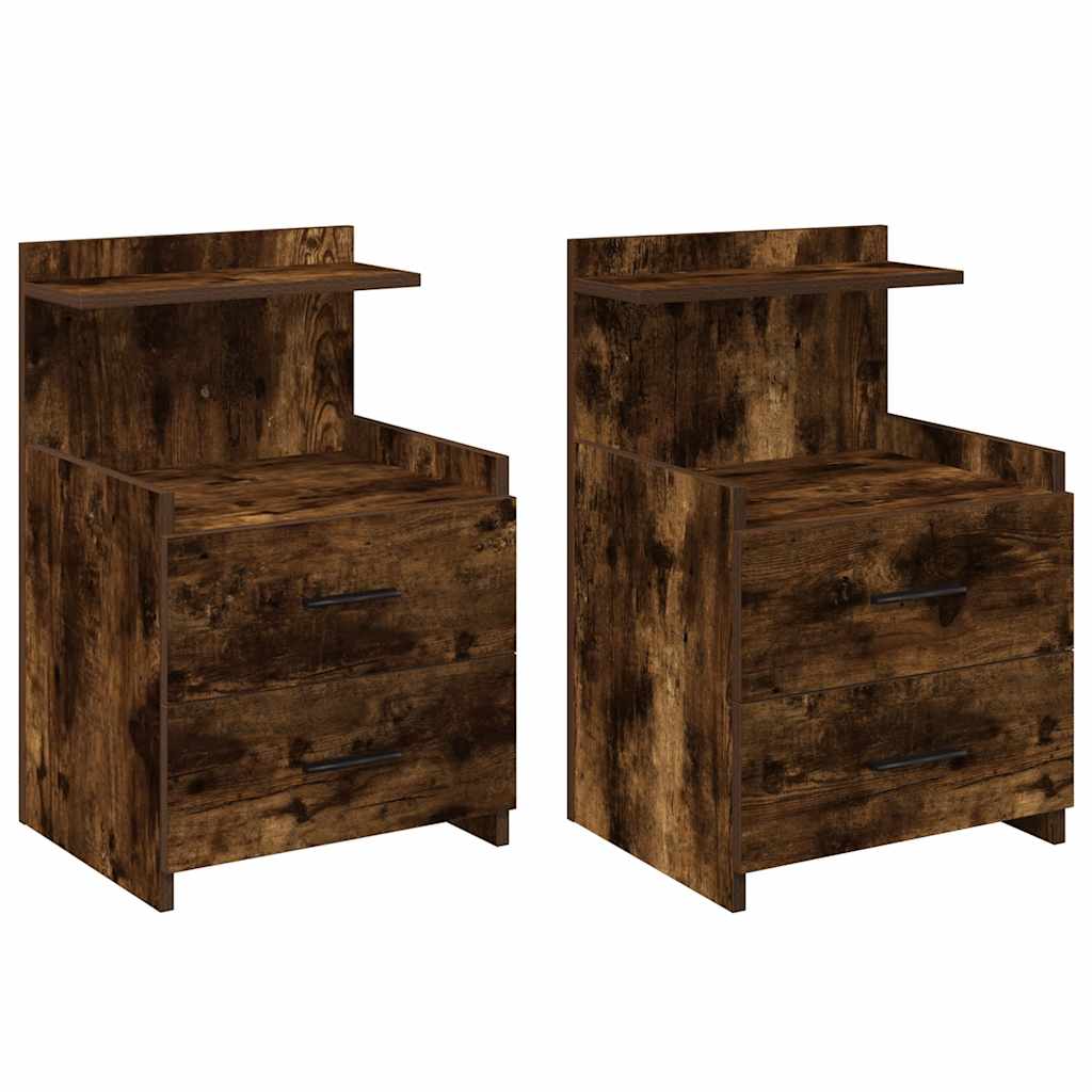 vidaXL Bedside Cabinets 2 pcs with 2 Drawers Smoked Oak 40x36,5x62 cm 2