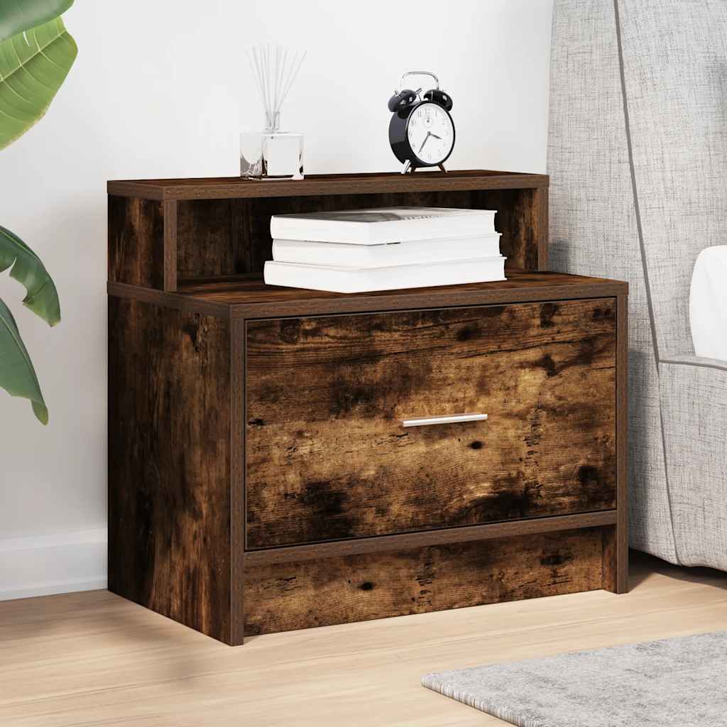 vidaXL Bedside Cabinet with Drawer Smoked Oak 51x31x47 cm 3