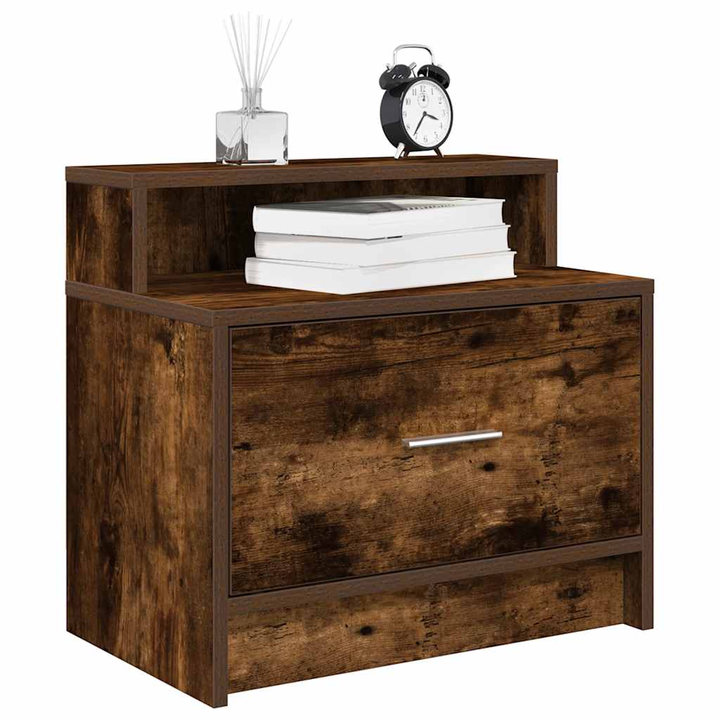 vidaXL Bedside Cabinet with Drawer Smoked Oak 51x31x47 cm 1