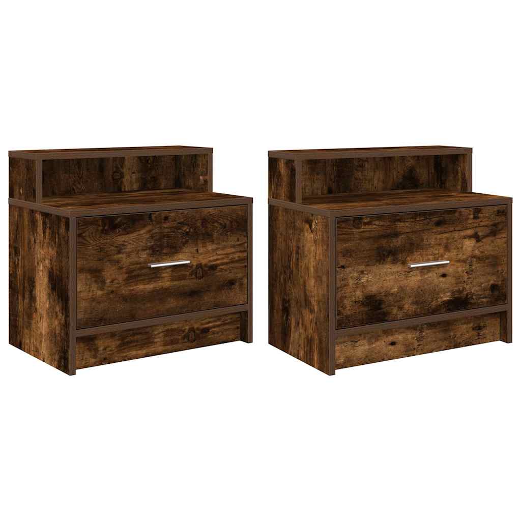 vidaXL Bedside Cabinets with Drawer 2 pcs Smoked Oak 51x31x47 cm 2