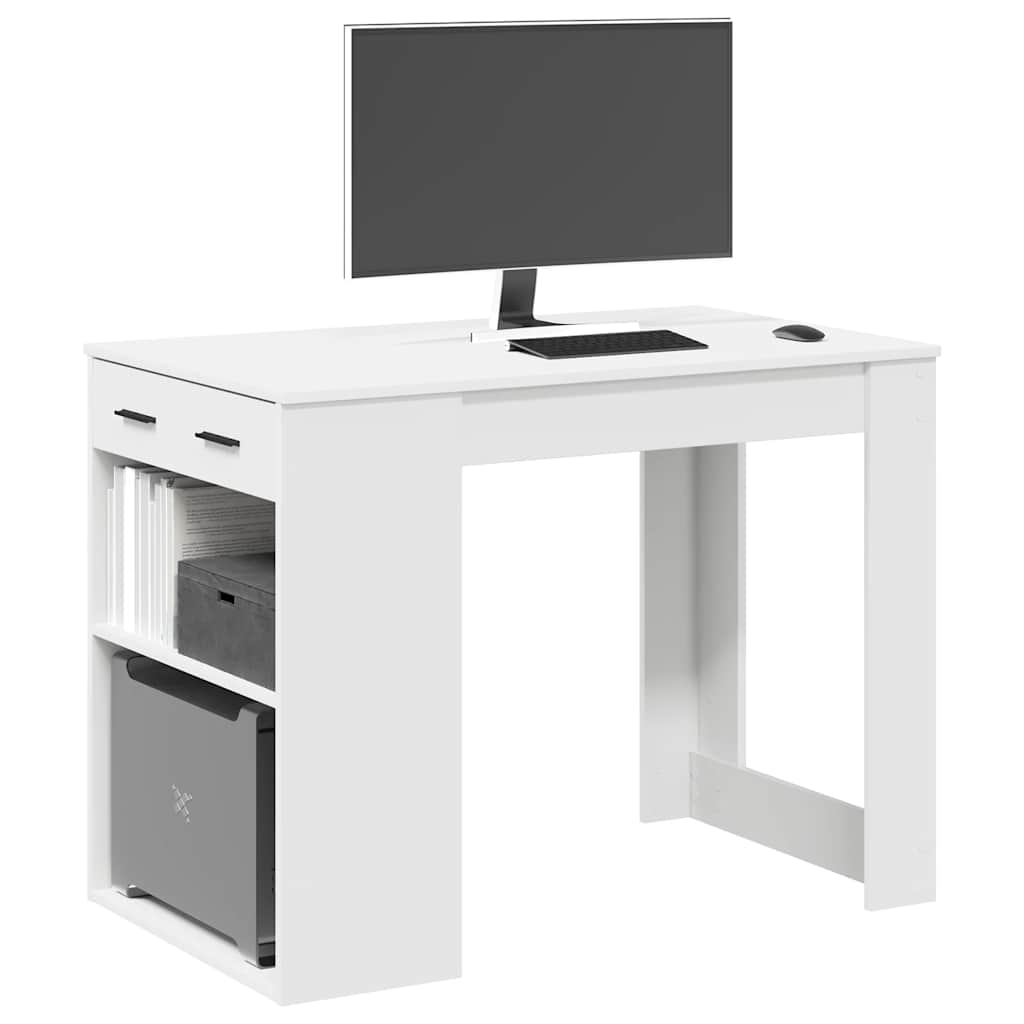 vidaXL Desk with Drawer and Shelf White 102x62x77.5 cm Engineered Wood 1