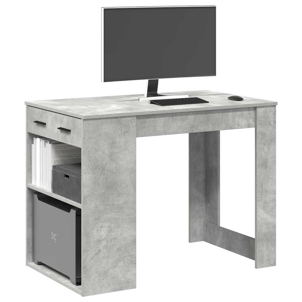 vidaXL Desk with Drawer and Shelf Concrete Grey 102x62x77.5 cm Engineered Wood 1