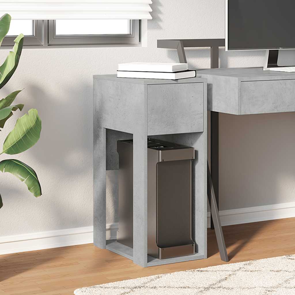 vidaXL Computer Tower Stand with Drawer Concrete Grey 30x44x74 cm 3