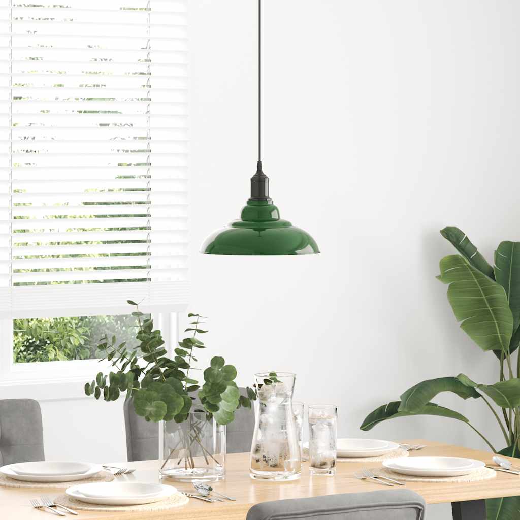 vidaXL Pendant Lamp Height Adjustable E27 Gloss Green Ø 31 cm Metal 3