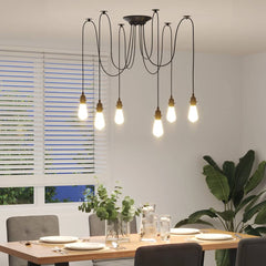 vidaXL Pendant Lamp with 6 Lamp Holders E27 Black Metal 4