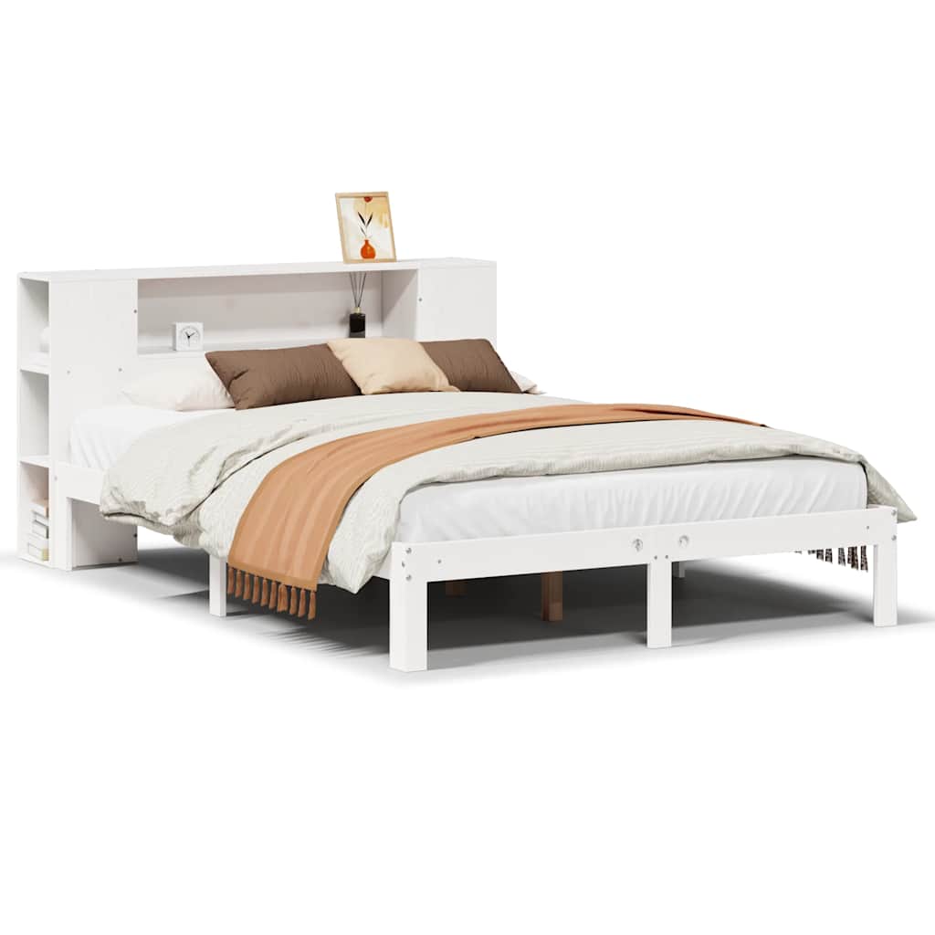 Bookcase Bed without Mattress Solid Wood Pine White 135 cm 190 cm