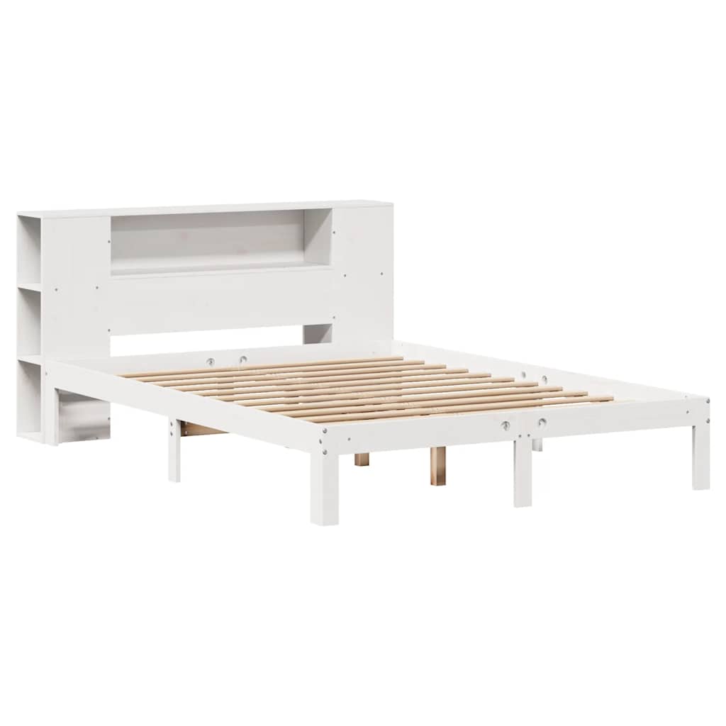 Bookcase Bed without Mattress Solid Wood Pine White 135 cm 190 cm
