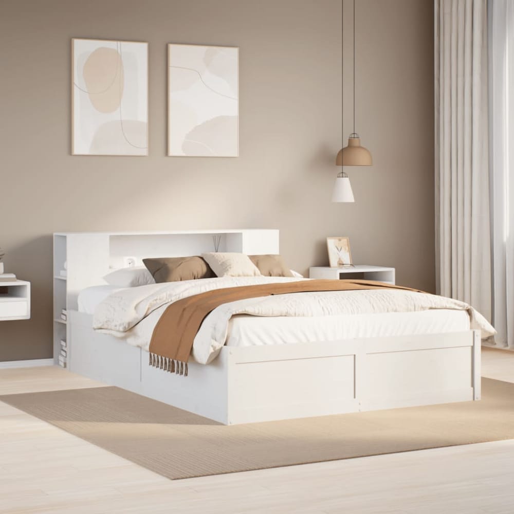Bed Frame without Mattress Solid Wood Pine White 135 cm 190 cm