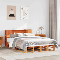 Bookcase Bed without Mattress Solid Wood Wax brown 150 cm 200 cm