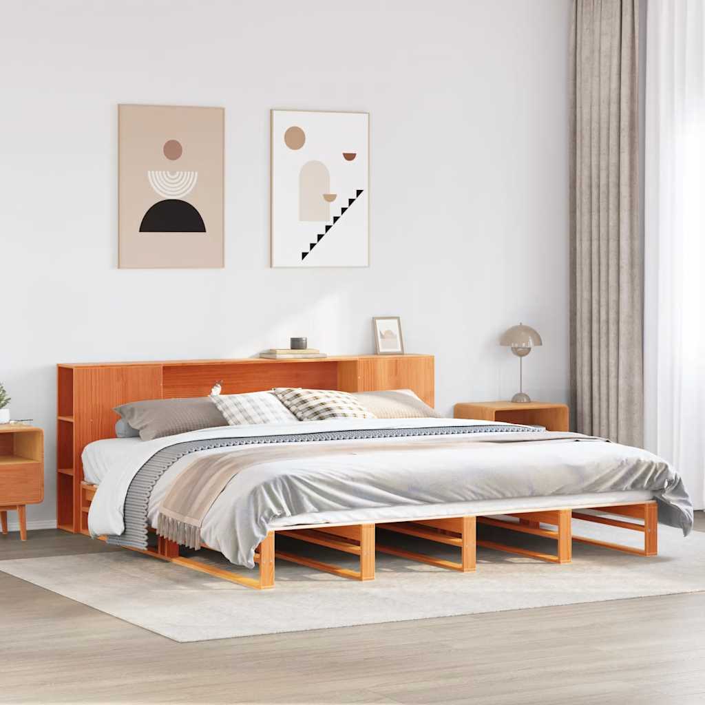 Bookcase Bed without Mattress Solid Wood Wax brown 200 cm 200 cm
