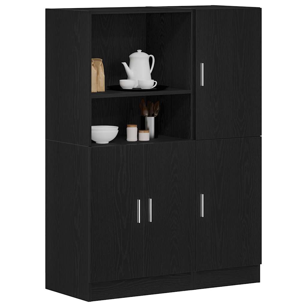 2 Piece Kitchen Cabinet Set Engineered Wood Black
